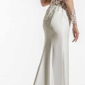 jillian 2018 bridal long sleeves sweetheart neckline heavily embellished bodice clean skirt elegant sheath wedding dress sheer button back short train (12) bv