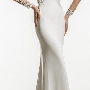 jillian 2018 bridal long sleeves sweetheart neckline heavily embellished bodice clean skirt elegant sheath wedding dress sheer button back short train (12) mv