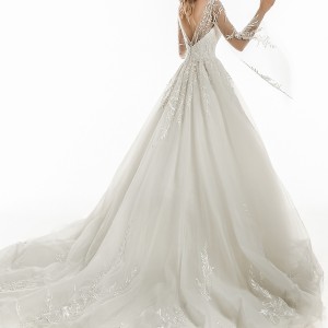 jillian 2018 bridal long sleeves sweetheart neckline heavily embellished bodice romantic fairytale a  line wedding dress open v back royal train (22) bv