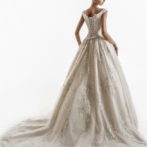 jillian 2018 bridal off the shoulder cap sleeves sweetheart neckline heavily embellished bodice princess ball gown wedding dress corset back chapel train (10) bv