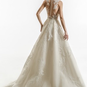jillian 2018 bridal sleeveless illusion jewel semi sweetheart neckline heavily embellished bodice elegant a  line wedding dress high front slit sheer lace back chapel train (07) bv