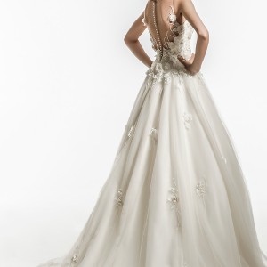 jillian 2018 bridal sleeveless illusion jewel sweetheart neckline heavily embellished bodice romantic a  line wedding dress sheer button back chapel train (11) bv