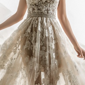 jillian 2018 bridal strapless semi sweetheart neckline full embellishment sheer flowy skirt romantic a  line wedding dress chapel train (08) zv