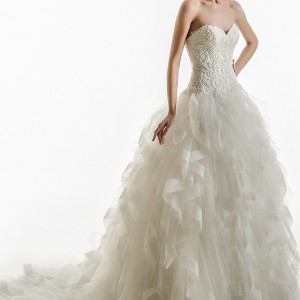 jillian 2018 bridal strapless sweetheart neckline heavily embellished bodice princess ball gown ruffled skirt wedding dress chapel train (13) mv