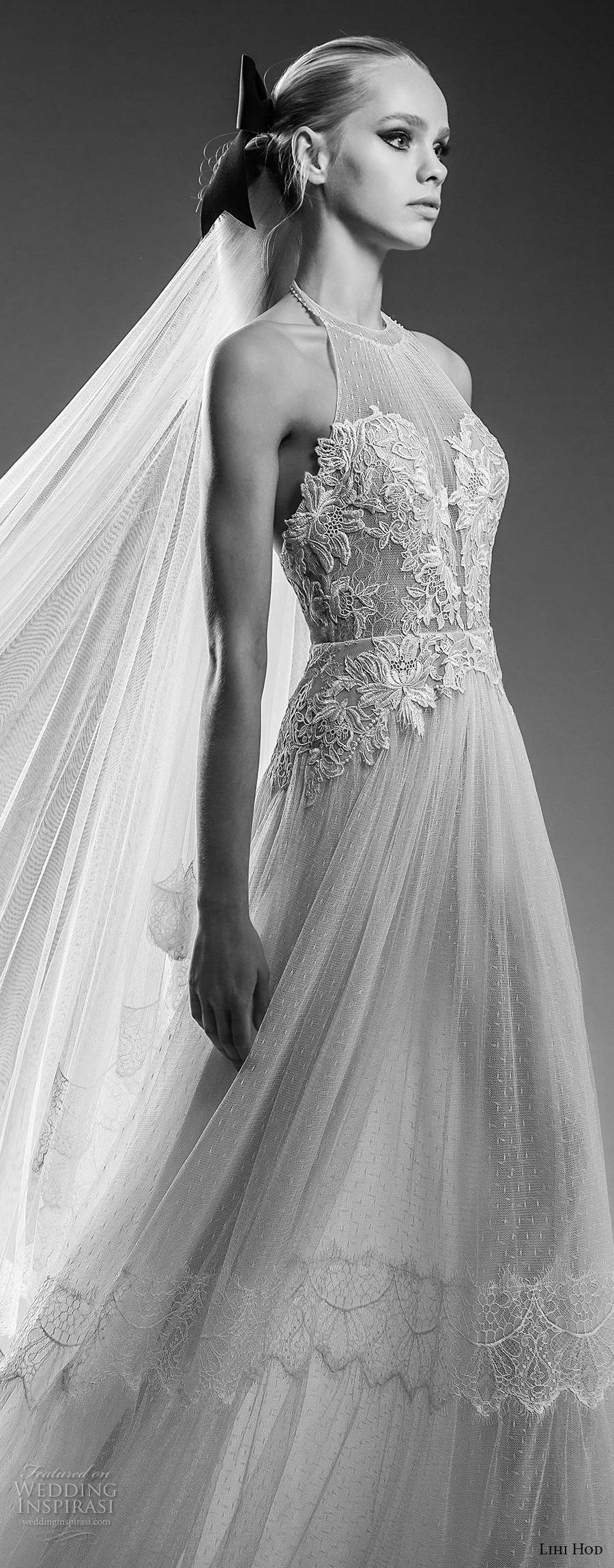 lihi hod bridal 2017 sleeveless halter neck heavily embellised bodice tulle skirt romantic a  line wedding dress open back sweep train (capri) zv