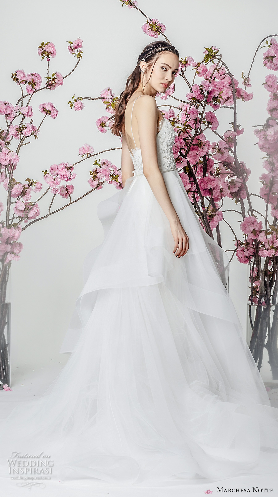 marchesa notte spring 2018 bridal sleeveless spaghetti strap sweetheart neckline heavily embellished bodice layered skirt a  line wedding dresschapel train (13) sdv