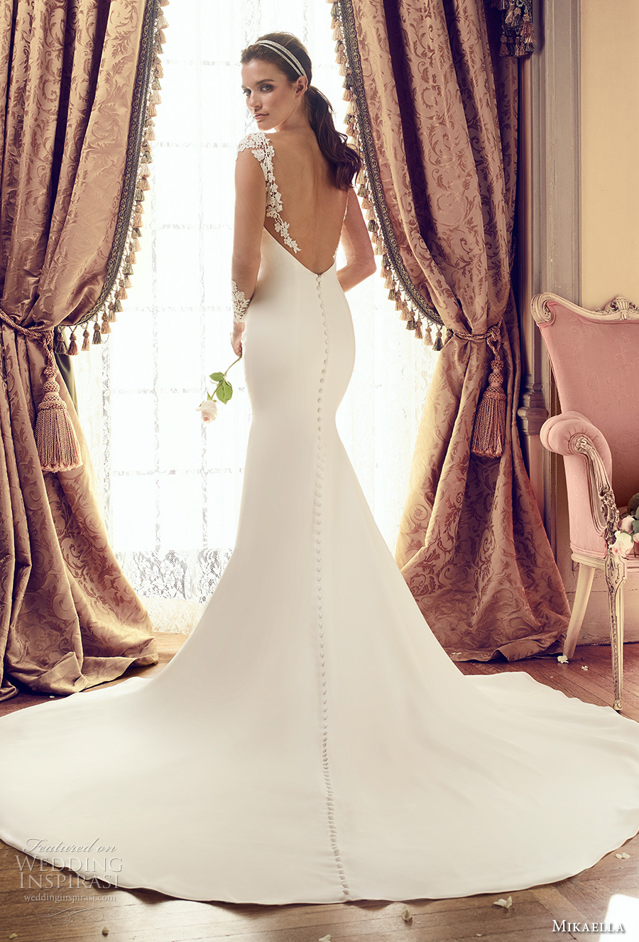 mikaella fall 2017 bridal illusion long sleeves semi sweetheart neckline simple clean elegant fit and flare wedding dress open back chapel train (2151) bv mikaella fall 2017 bridal illusion long sleeves semi sweetheart neckline simple clean elegant fit and flare wedding dress open back chapel train (2151) bv