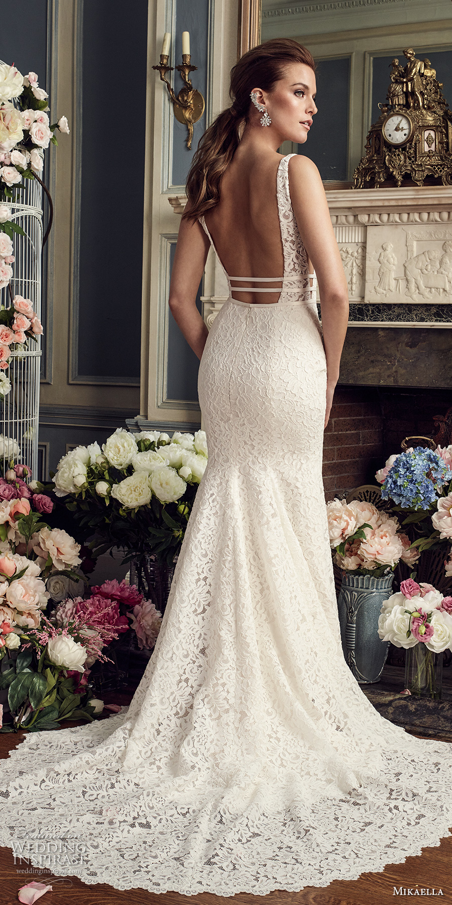 mikaella fall 2017 bridal sleeveless deep plunging sweetheart neckline full embellishment elegant fit and flare wedding dress open square back medium train (2154) bv