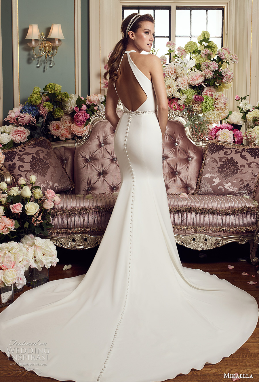 mikaella fall 2017 bridal sleeveless halter beck deep plunging v neck simple clean elegant fit and flare wedding dress keyhole back chapel train (2150) bv mikaella fall 2017 bridal sleeveless halter beck deep plunging v neck simple clean elegant fit and flare wedding dress keyhole back chapel train (2150) bv