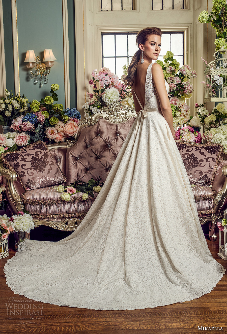 mikaella fall 2017 bridal sleeveless thick strap deep plunging sweetheart neckline full embellishment romantic a line wedding dress open v back chapel train (2167) bv mikaella fall 2017 bridal sleeveless thick strap deep plunging sweetheart neckline full embellishment romantic a line wedding dress open v back chapel train (2167) bv