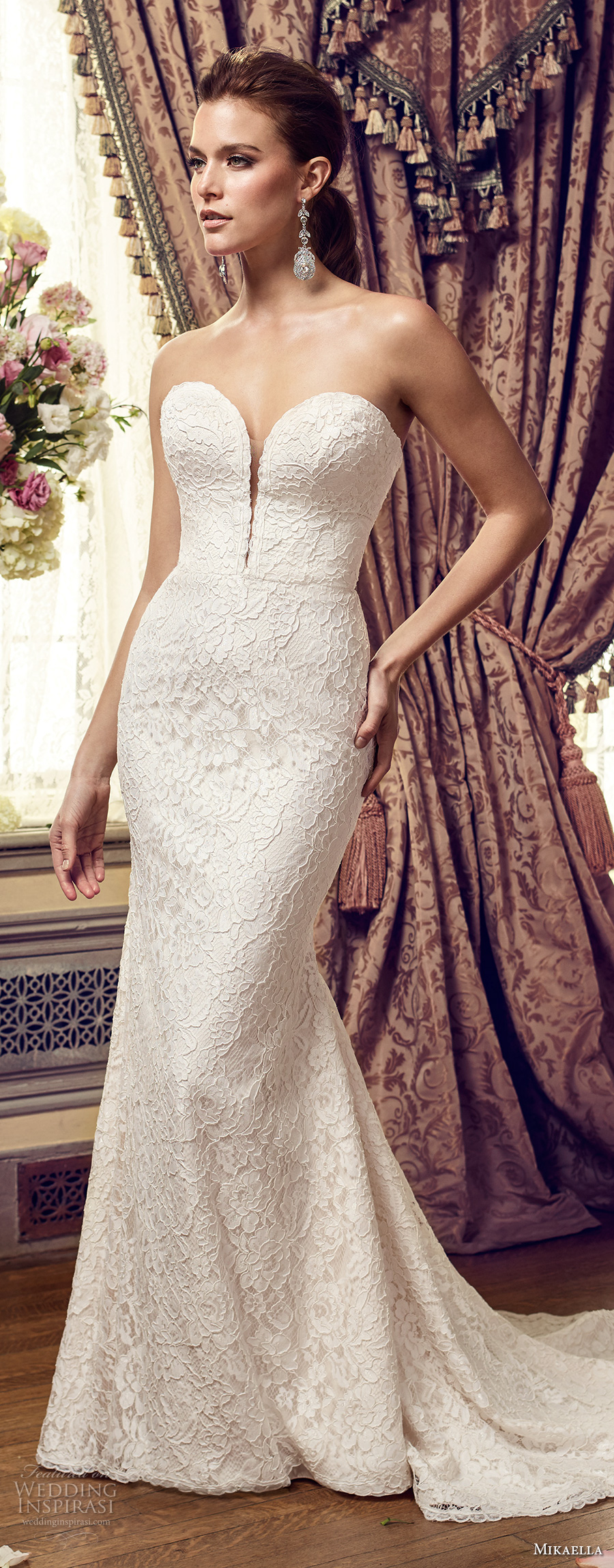 mikaella fall 2017 bridal strapless deep plunging sweetheart neckline heavily embellished bodice romantic elegant fit and flare medium train (2152) mv mikaella fall 2017 bridal strapless deep plunging sweetheart neckline heavily embellished bodice romantic elegant fit and flare medium train (2152) mv