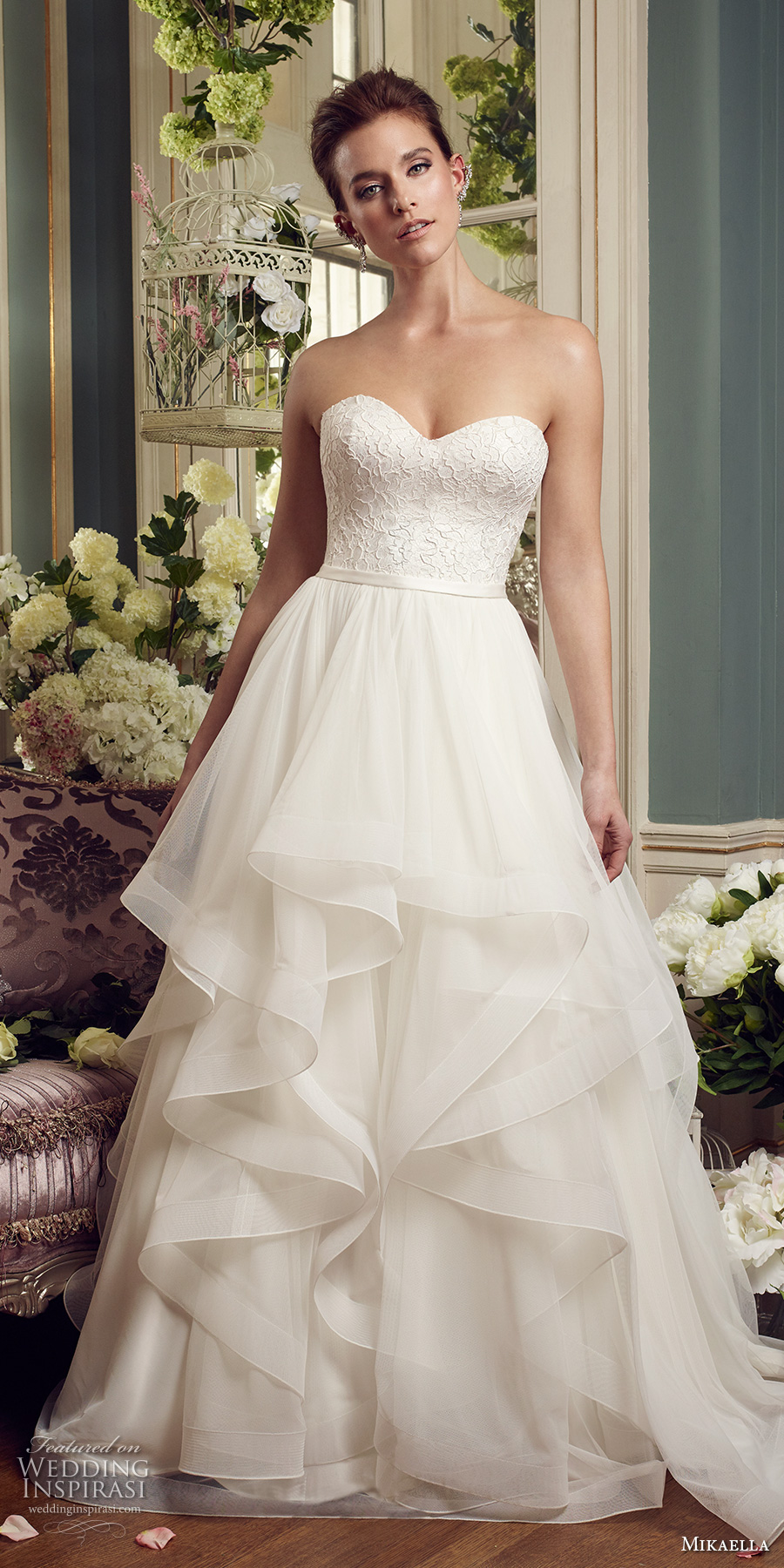 mikaella fall 2017 bridal strapless sweetheart neckline heavily embellished bodice layered skirt romantic a line wedding dress chapel train (2168) mv mikaella fall 2017 bridal strapless sweetheart neckline heavily embellished bodice layered skirt romantic a line wedding dress chapel train (2168) mv