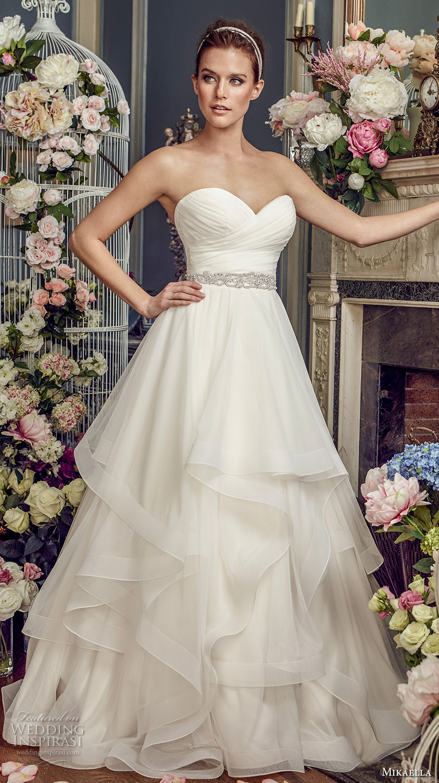 mikaella fall 2017 bridal strapless sweetheart neckline surplice ruched bodice layered skirt romanitc pretty a line wedding dress medium train (2164) mv mikaella fall 2017 bridal strapless sweetheart neckline surplice ruched bodice layered skirt romanitc pretty a line wedding dress medium train (2164) mv