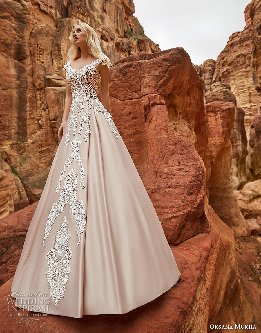 oksana mukha 2018 bridal cap sleeves v neck heavily embellished bodice romantic princess a  line wedding dress corset back chapel train (isadora) fv