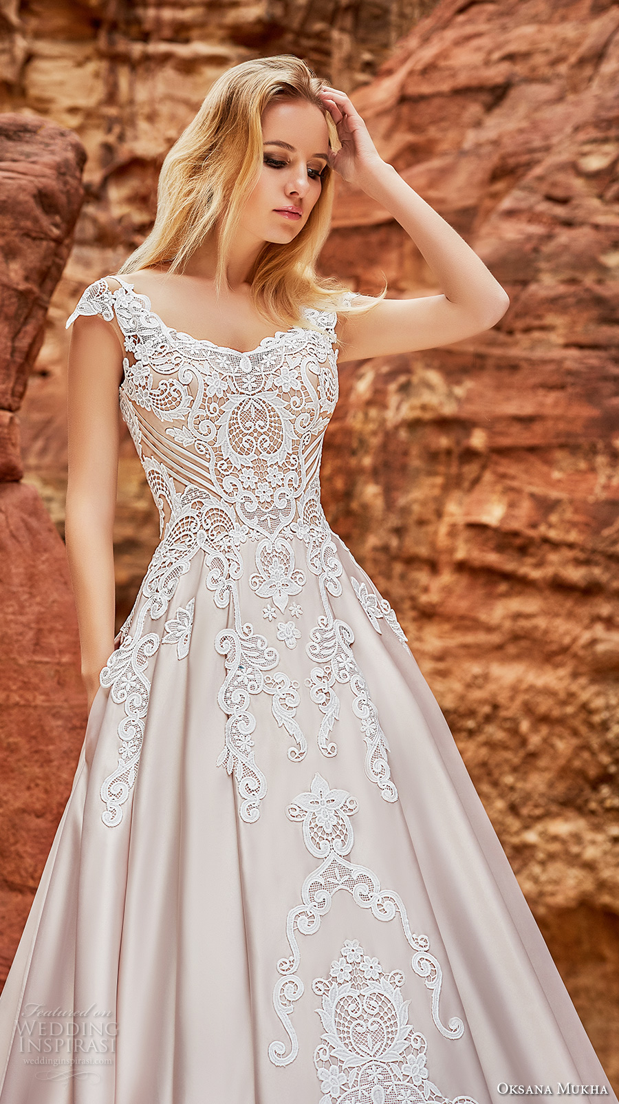 oksana mukha 2018 bridal cap sleeves v neck heavily embellished bodice romantic princess a  line wedding dress corset back chapel train (isadora) zv