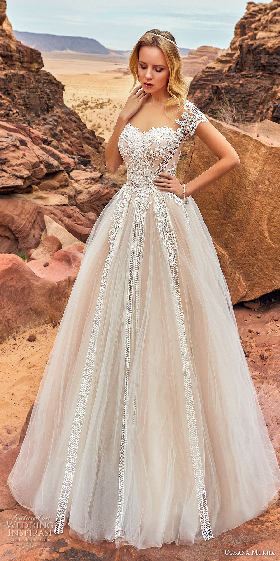 oksana mukha 2018 bridal short sleeves seeetheart neckline heavily embellished bodice romantic princess a  line wedding dress mid back chapel train (mariella) mv