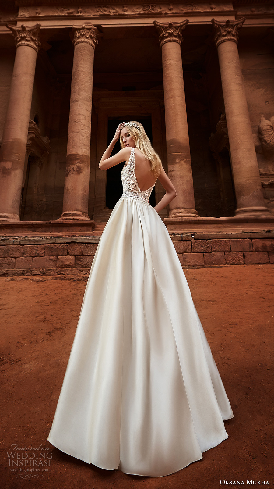 oksana mukha 2018 bridal sleeveless with strap scoop neckline heavily embellished bodice romantic a  line wedding dress open v back chapel train (jordania) bv