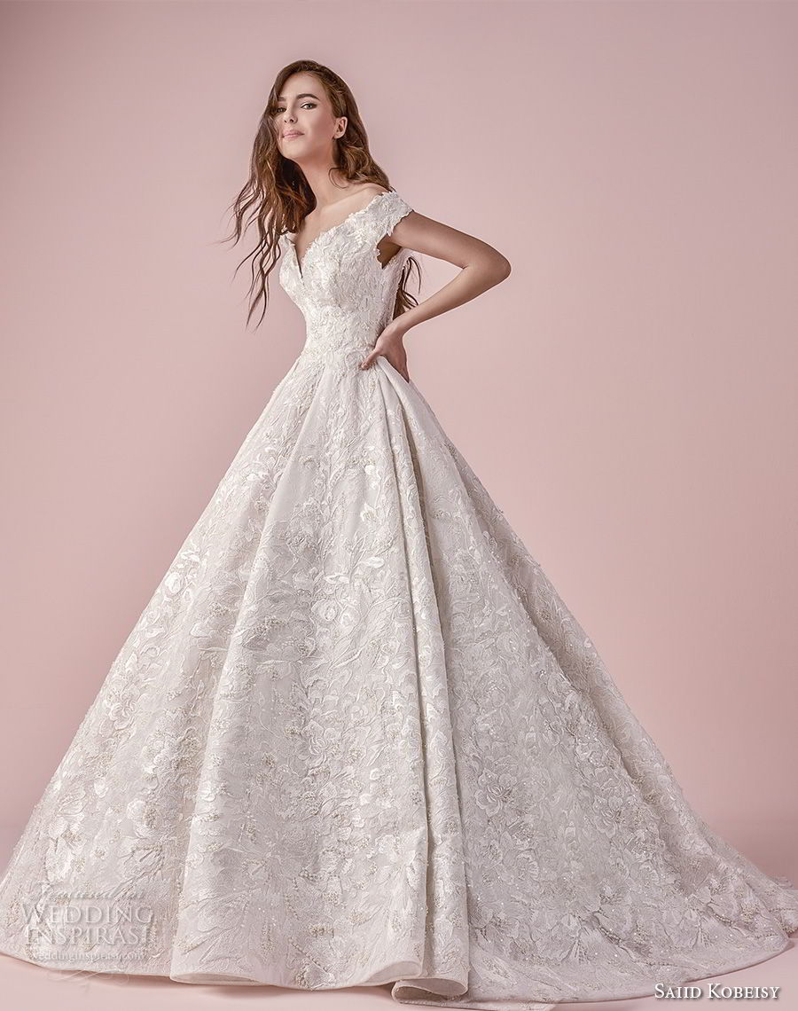 saiid kobeisy 2018 bridal off the shoulder v neck full embellishment princess a  line wedding dress (3269) mv