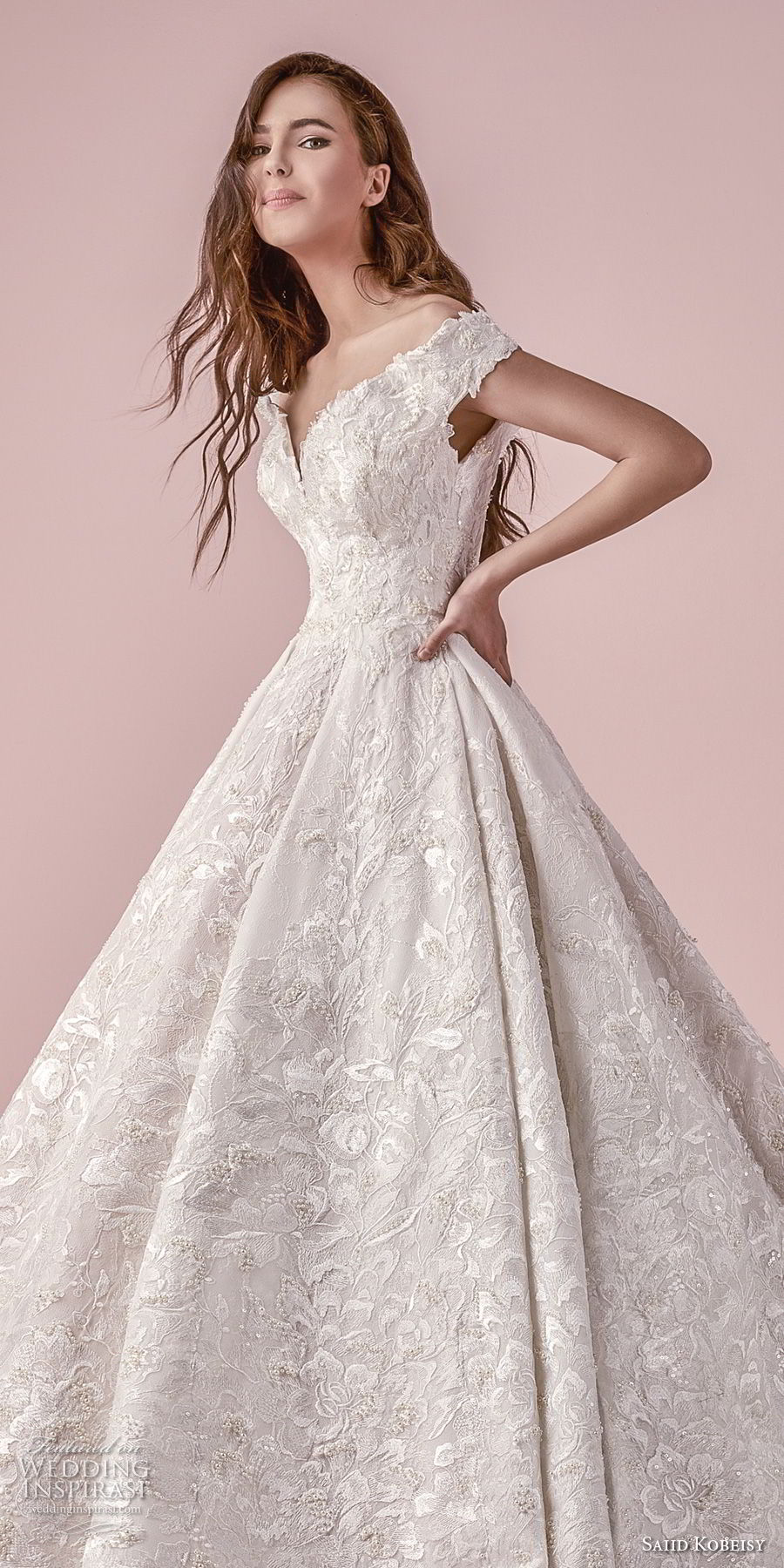 saiid kobeisy 2018 bridal off the shoulder v neck full embellishment princess a  line wedding dress (3269) zv