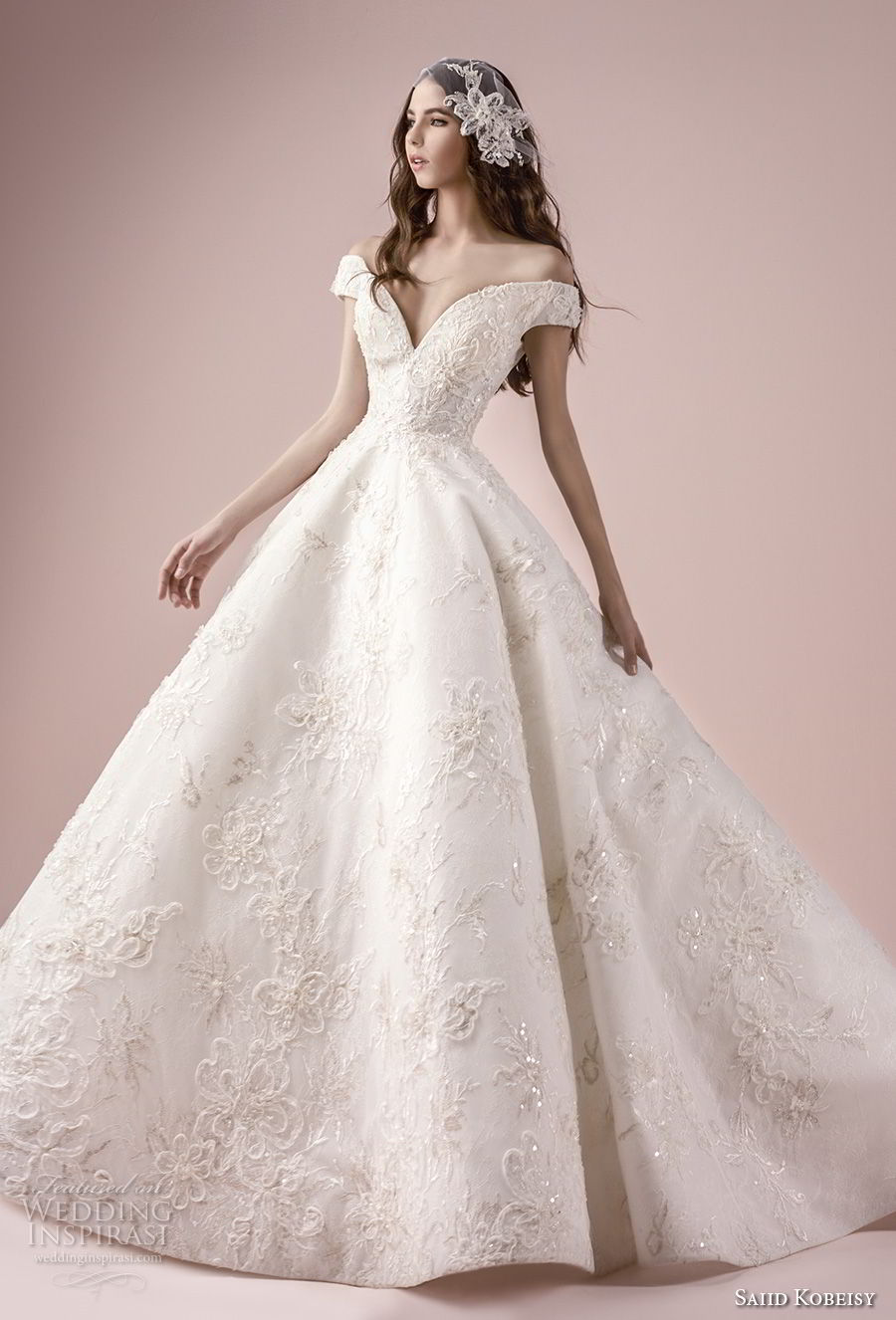 saiid kobeisy 2018 bridal off the shoulder v neck full embellishment romantic princess a  line wedding dress (3270) mv