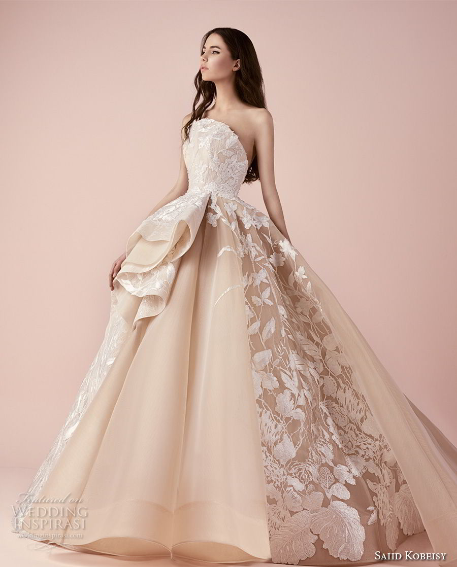 saiid kobeisy 2018 bridal strapless heavily embellished bodice romantic princess blush color ball gown wedding dress (3263) mv