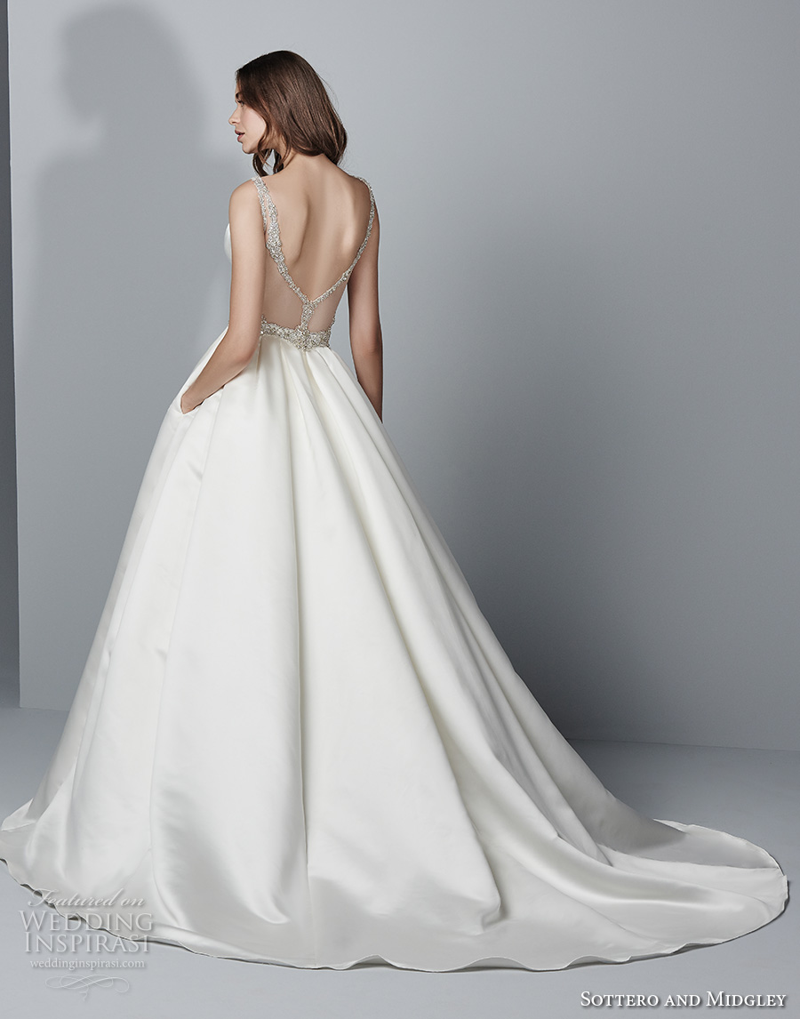 sottero midgley fall 2017 sleeveless strap deep sweetheart neckline simple clean elegant a  line wedding dress with pockets open back chapel train (949) bv