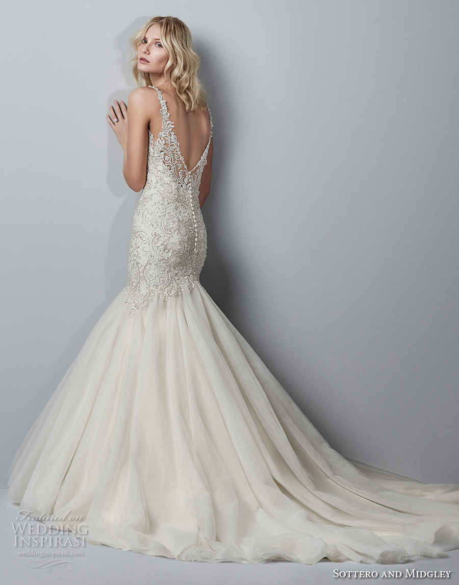 sottero midgley fall 2017 sleeveless strap v neck heavily embellished beaded bodice elegant mermaid wedding dress open v back chapel train (956) bv