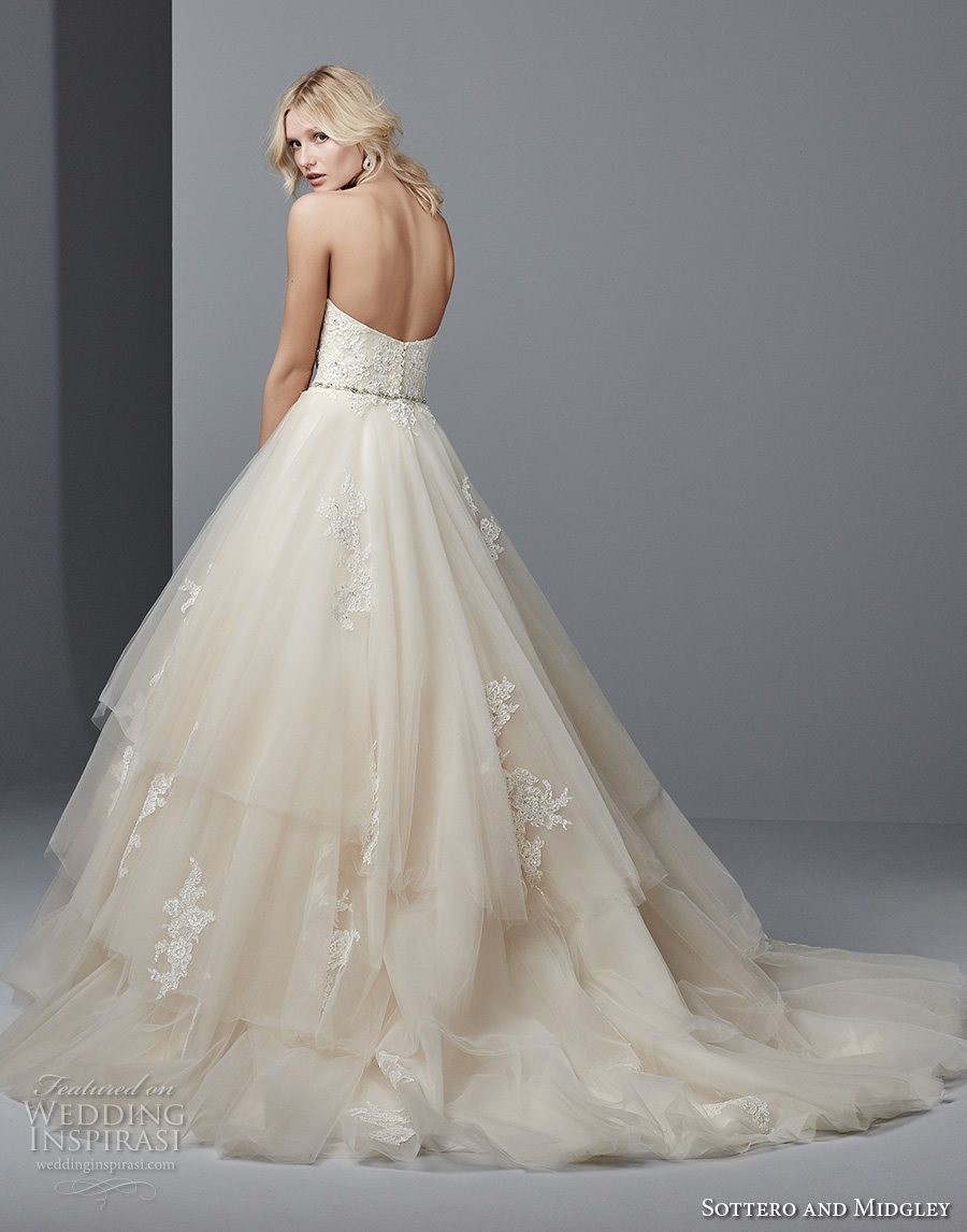 sottero midgley fall 2017 strapless semi sweetheart neckline heavily embellished bodice layered skirt princess a  line wedding dress chapel train (979) bv