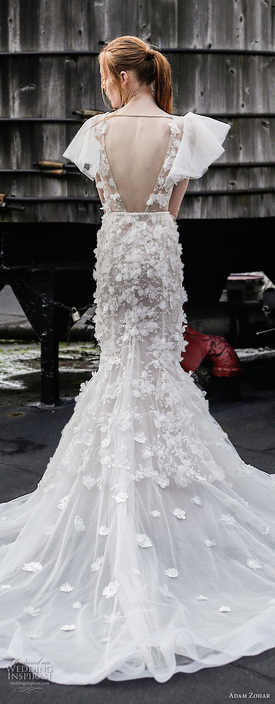 adam zohar 2017 bridal butterfly sleeves illusion bateau deep plunging v neck full embellishment sexy romantic mermaid wedding dress open back chapel train (13) bv