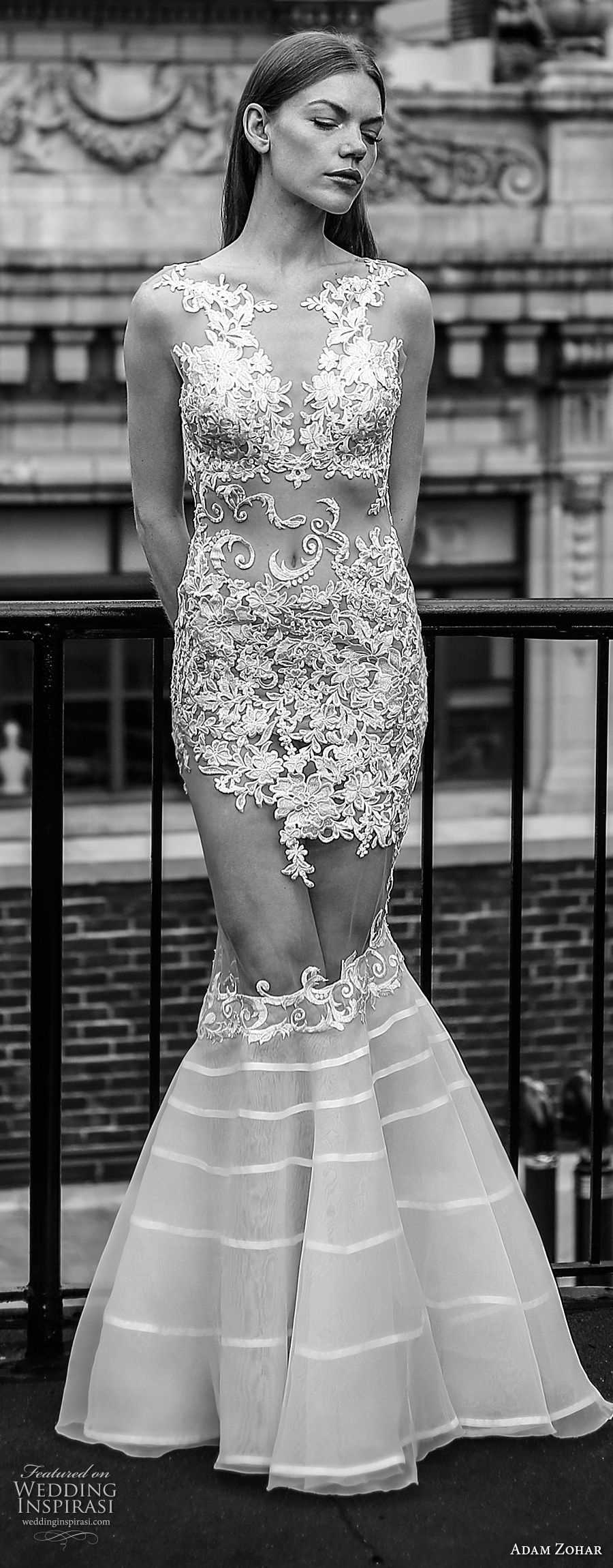 adam zohar 2017 bridal sleeveless illusion boat deep v neck heavily embellished bodice elegant sexy mermaid wedding dress sweep train (4) mv