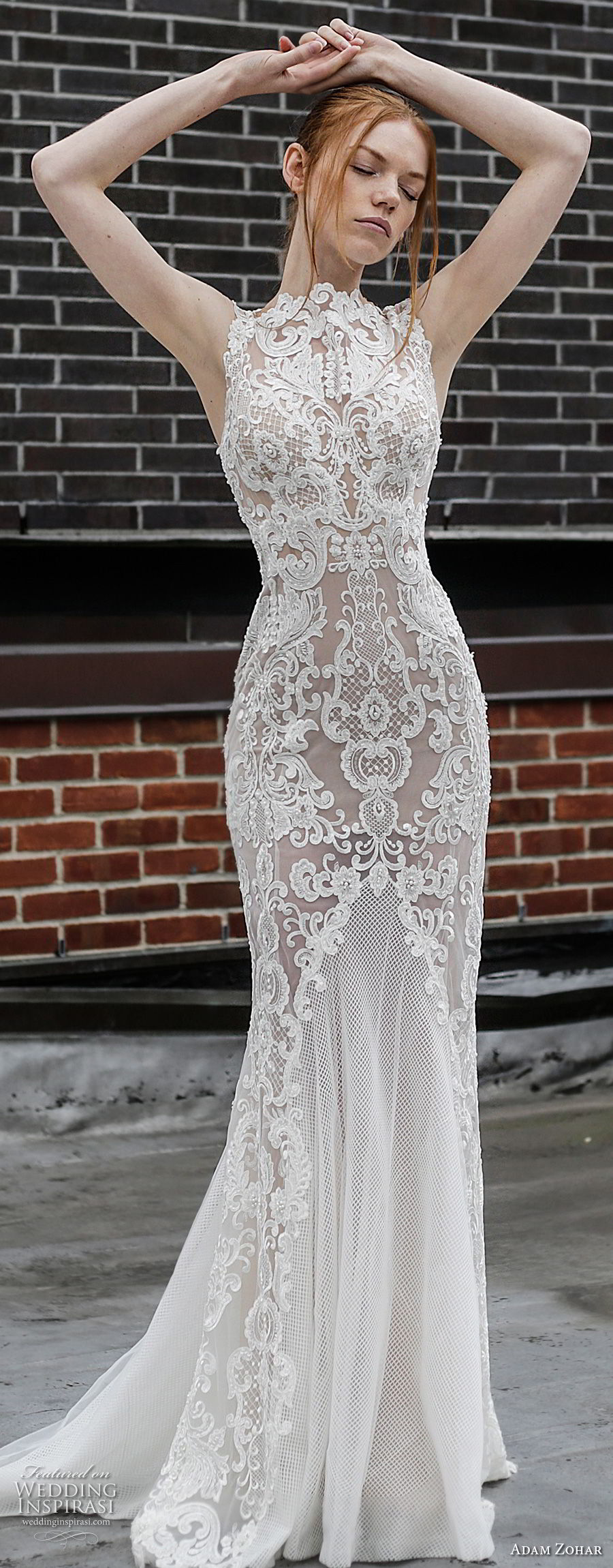 adam zohar 2017 bridal sleeveless jewel neck full embellishment elegant sheath wedding dress open v back sweep train (5) mv