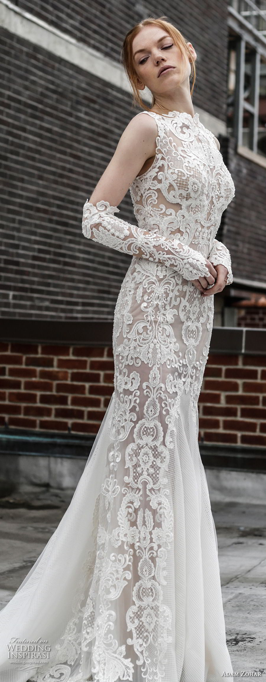 adam zohar 2017 bridal sleeveless jewel neck full embellishment elegant sheath wedding dress open v back sweep train (5) sdv