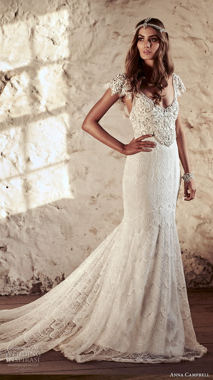 anna campbell 2018 bridal butterfly sleeves scoop neckline heavily beaded embellished bodice romantic elegant fit and flare wedding dress open v back short train (6) mv