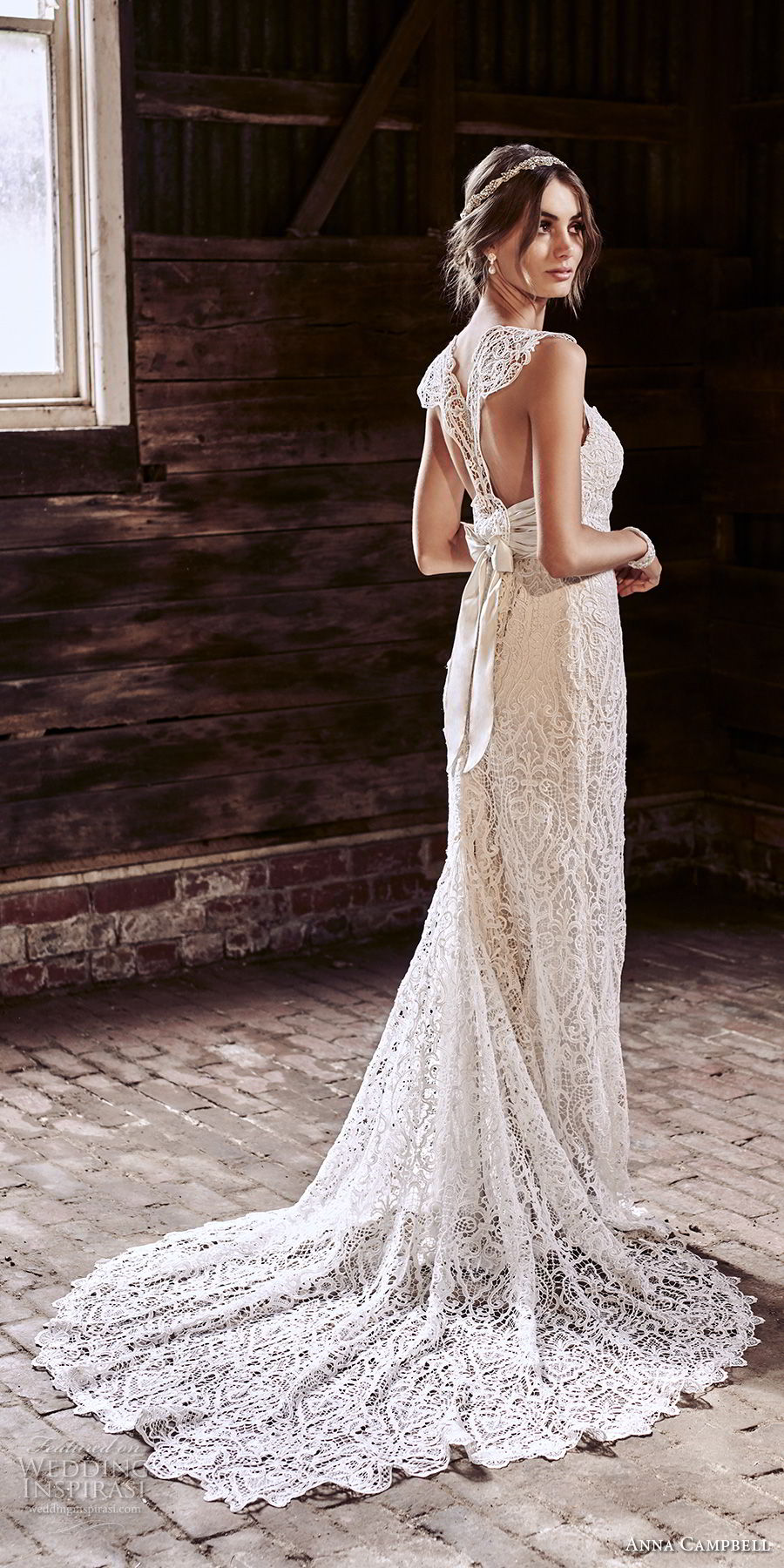 anna campbell 2018 bridal cap sleeves sweetheart neckline full embellishment elegant sheath wedding dress lace rasor back sweep train (13) bv