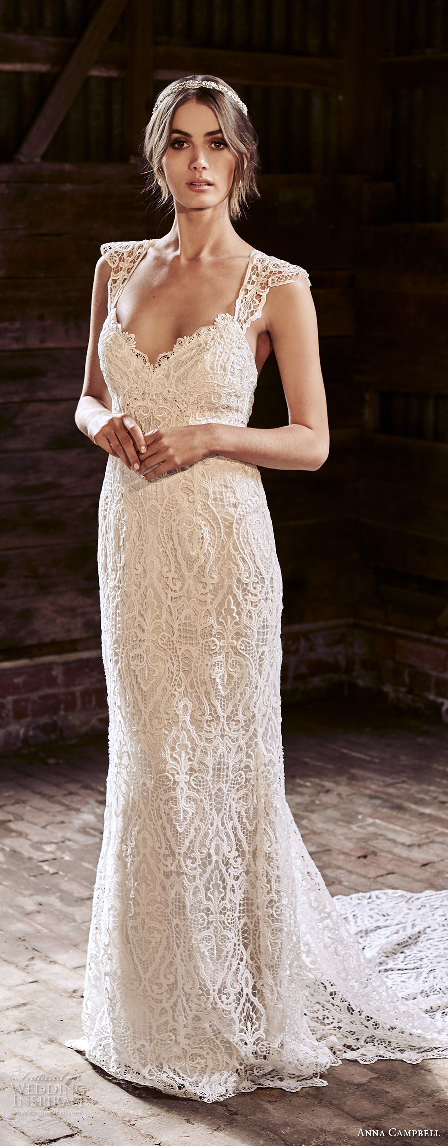 anna campbell 2018 bridal cap sleeves sweetheart neckline full embellishment elegant sheath wedding dress lace rasor back sweep train (13) mv
