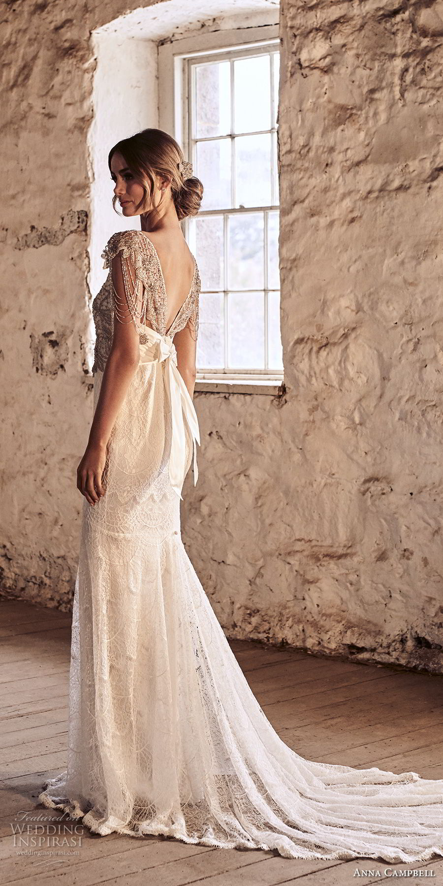anna campbell 2018 bridal cap sleeves v neck heavily beaded embellished bodice elegant sheath wedding dress short train (10) bv