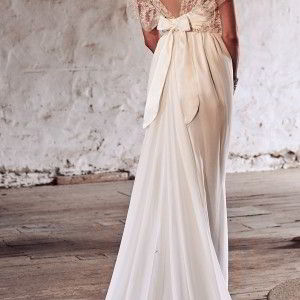 anna campbell 2018 bridal short sleeves illusion bateau sweetheart neckline heavily embellished bodice elegant sheath wedding dress open v back sweep train (19) bv
