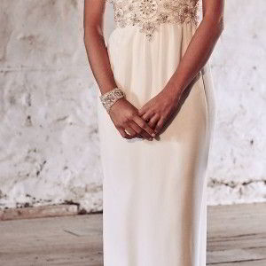 anna campbell 2018 bridal short sleeves illusion bateau sweetheart neckline heavily embellished bodice elegant sheath wedding dress open v back sweep train (19) mv