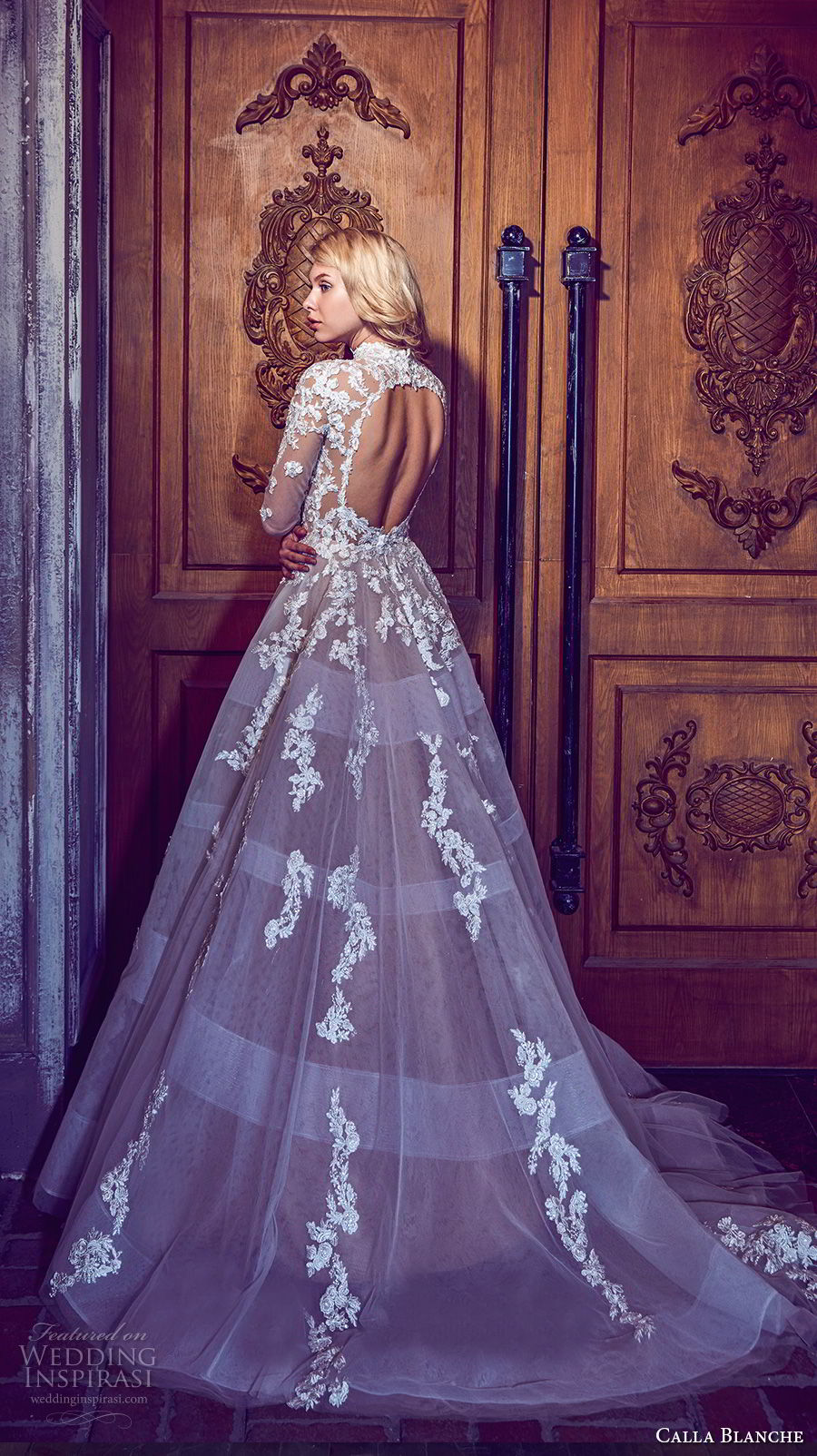 calla blanche fall 2017 bridal long sleeves high neck heavily embellished bodice romantic princess a  line wedding dress keyhole back sweep train (32) bv