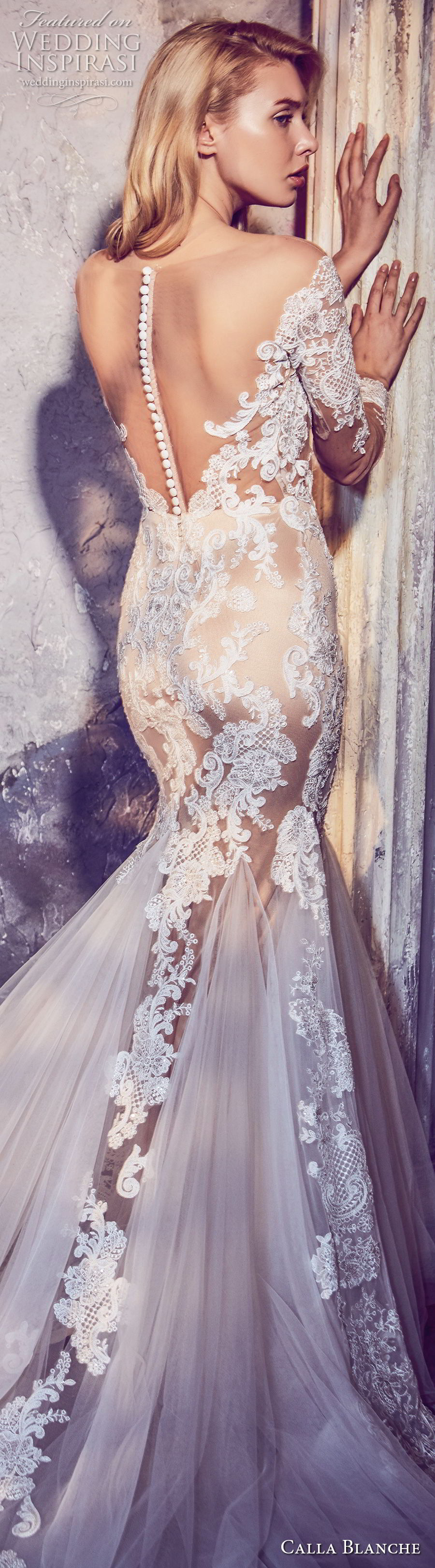 calla blanche fall 2017 bridal long sleeves off the shoulder sweetheart neckline full embellishment elegant mermaid wedding dress sheer button back long train (46) zbv