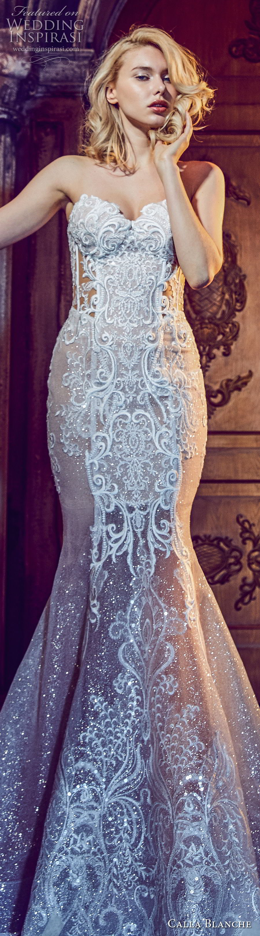 calla blanche fall 2017 bridal strapless sweetheart neckline full embellishment elegant mermaid wedding dress mid lace back chapel train (35) mv
