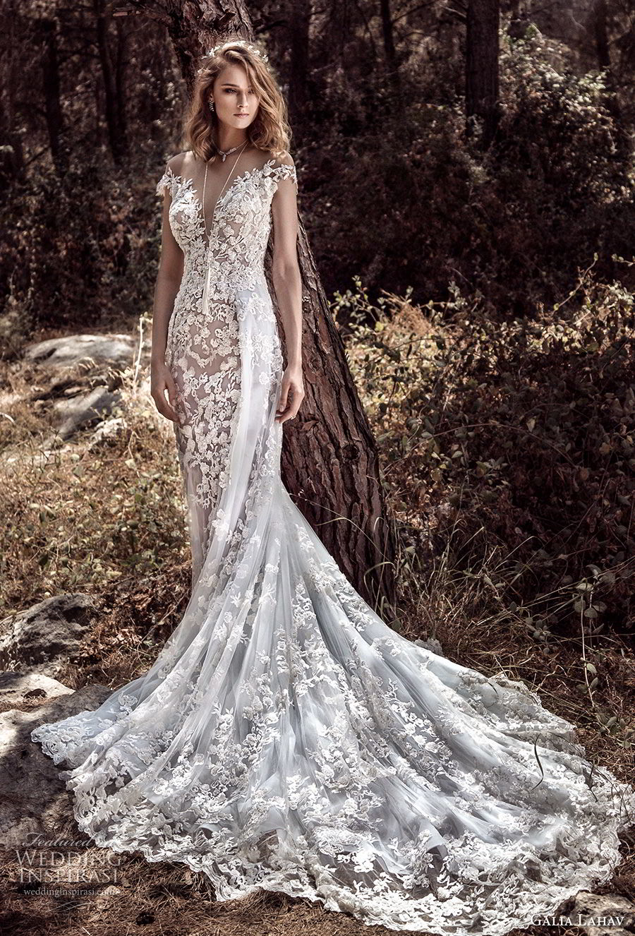 galia lahav gala 4 2018 bridal cap sleeves off the shoulder deep plungng sweetheart neck full embellishment elegant soft a  line wedding dress open back chapel train (901) mv