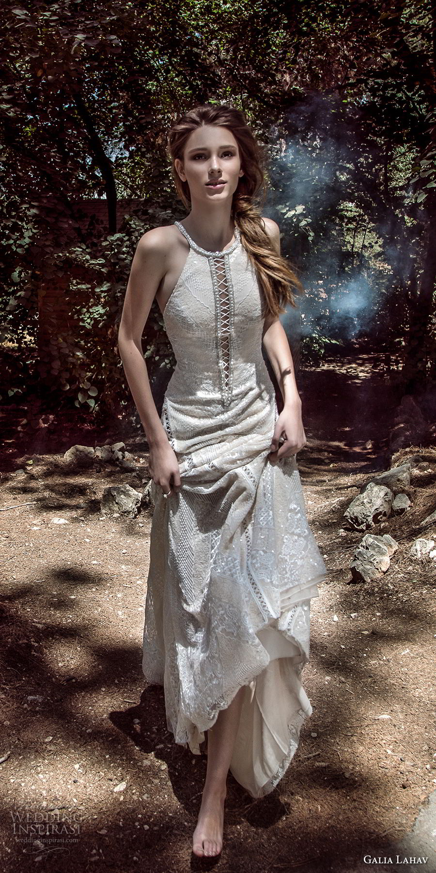 galia lahav gala 4 2018 bridal sleeveless halter jewel neck full embellishment elegant sheath wedding dress open low back short train (910) mv
