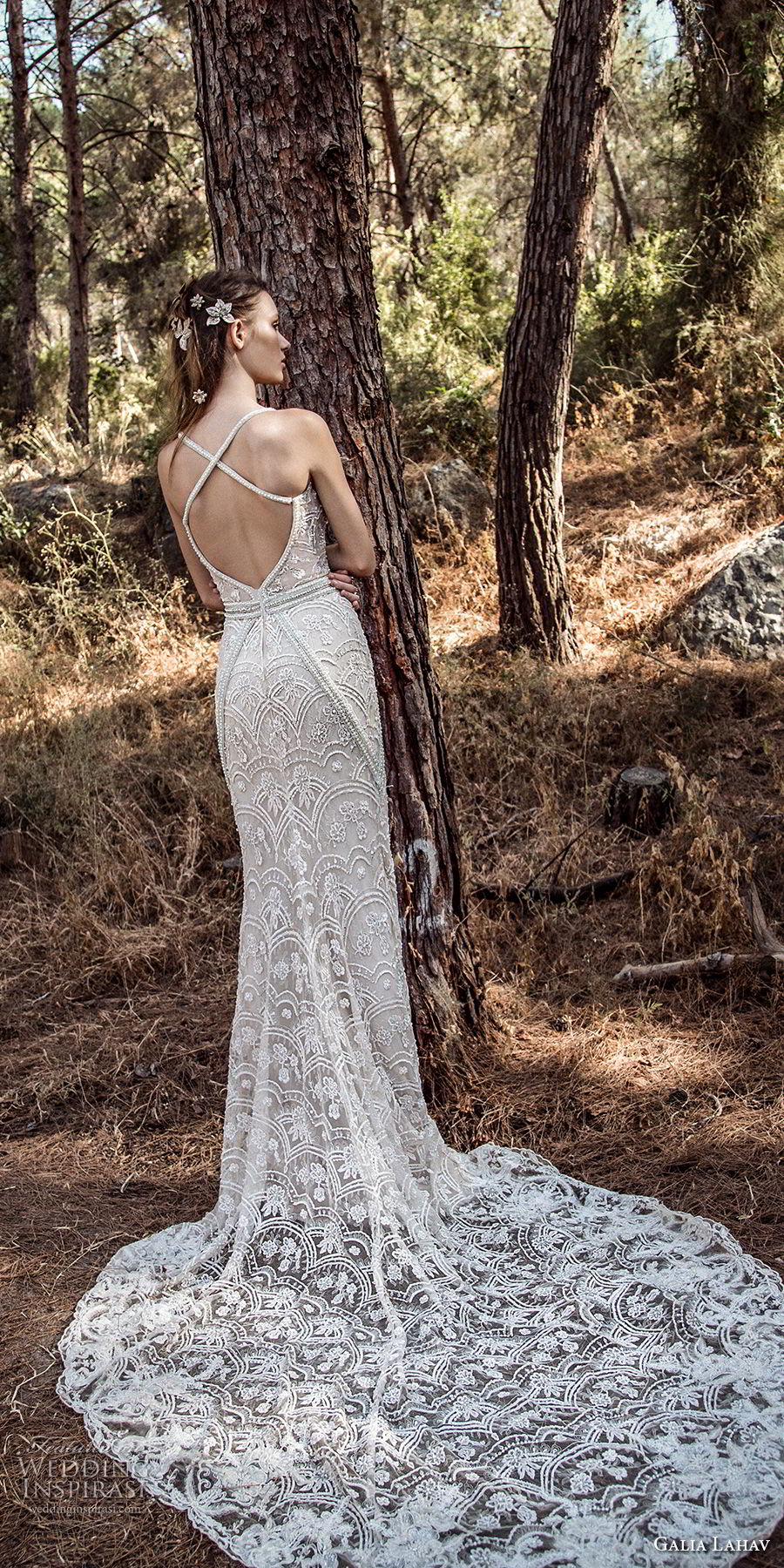 galia lahav gala 4 2018 bridal sleeveless thin strap v neck full embellishment elegant fit and flare mermaid wedding dress open strap back chapel train (907) bv