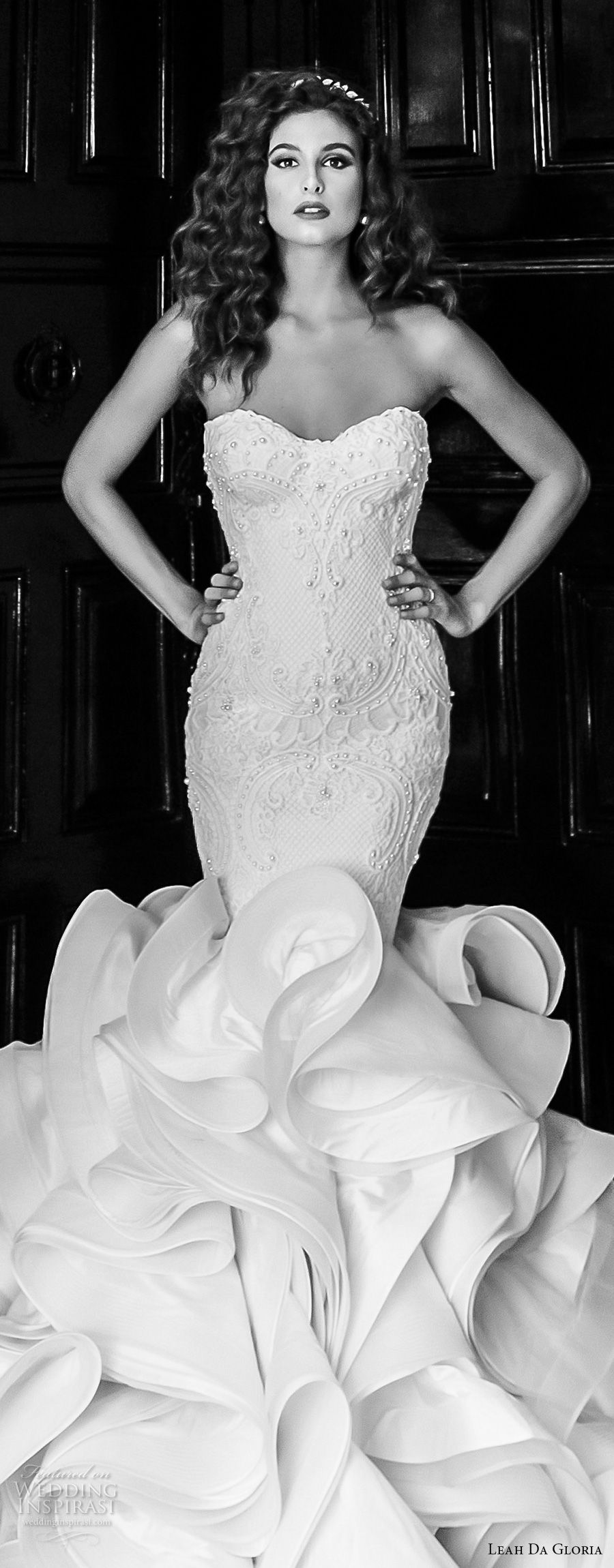 leah da gloria 2017 bridal strapless sweetheart neckline heavily embellished bodice ruffled skirt elegant glamorous mermaid wedding dress chapel train (vera) zv