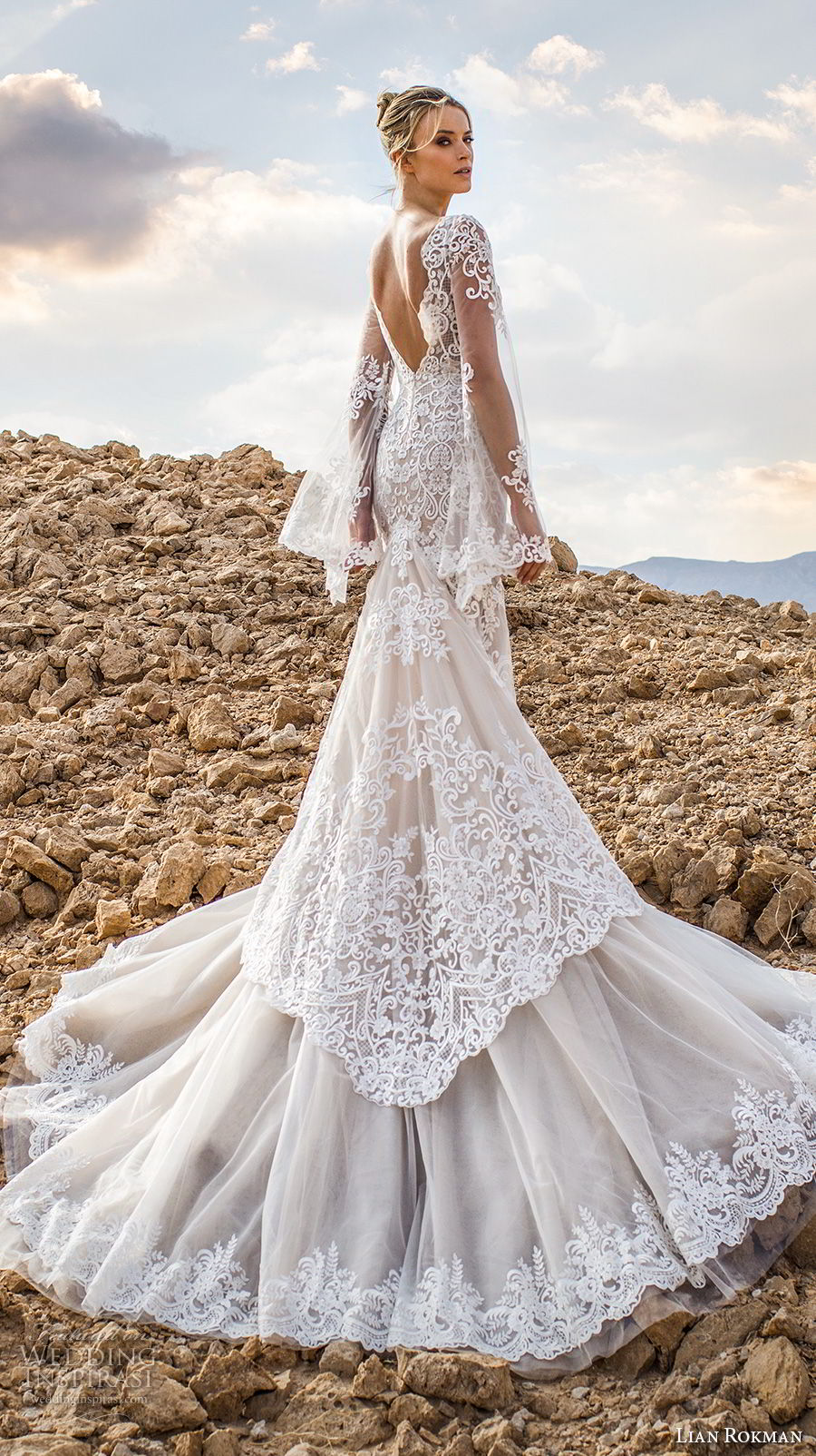 lian rokman 2017 bridal long bell sleeves deep plunging v neck full embellishment elegant sexy mermaid wedding dress open v back chapel train (moonlight) bv lian rokman 2017 bridal long bell sleeves deep plunging v neck full embellishment elegant sexy mermaid wedding dress open v back chapel train (moonlight) bv