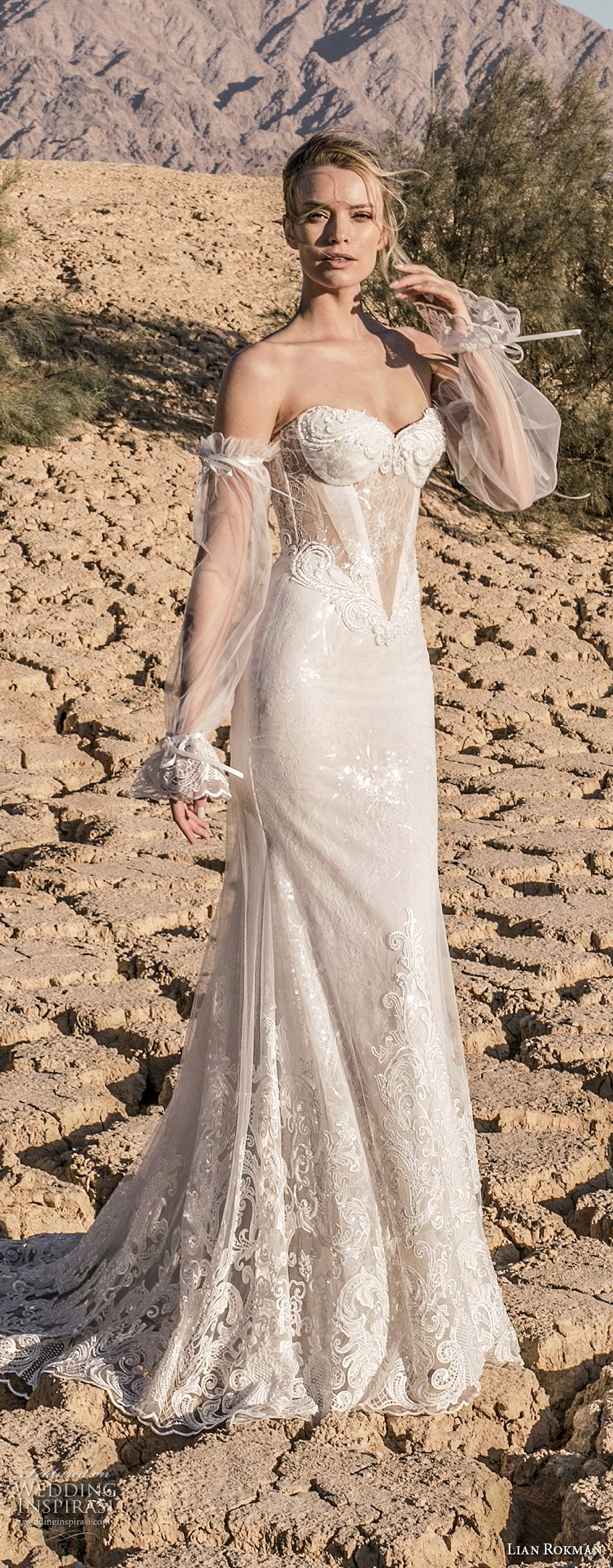 lian rokman 2017 bridal long cold shoulder sleeves strapless sweetheart neckline full embellishment sexy glamorous a  line wedding dress short train (garnet) mv
