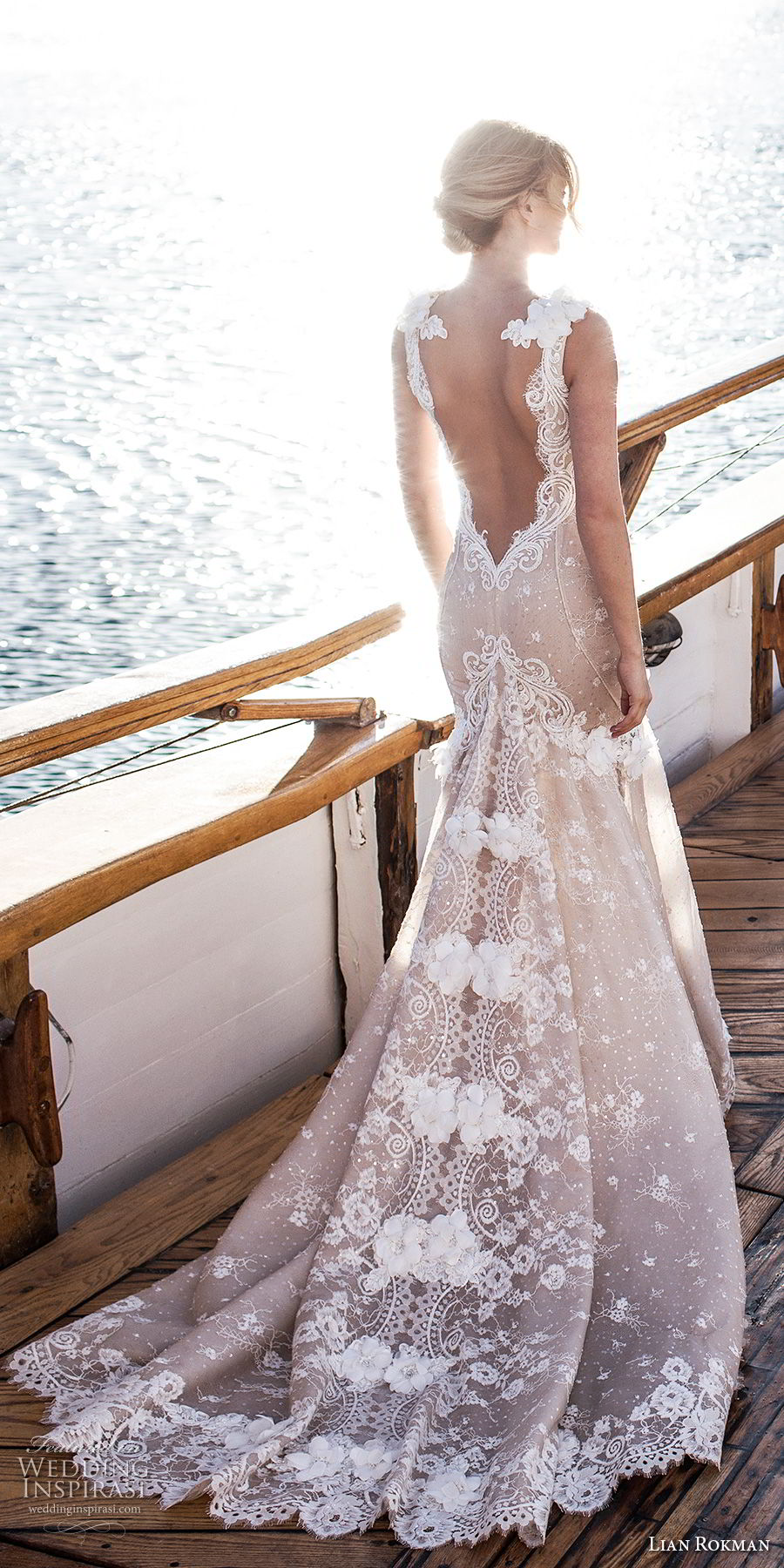lian rokman 2017 bridal sleeveless deep v neck full embellishment elegant fit and flare wedding dress open back chapel train (topaz) bv