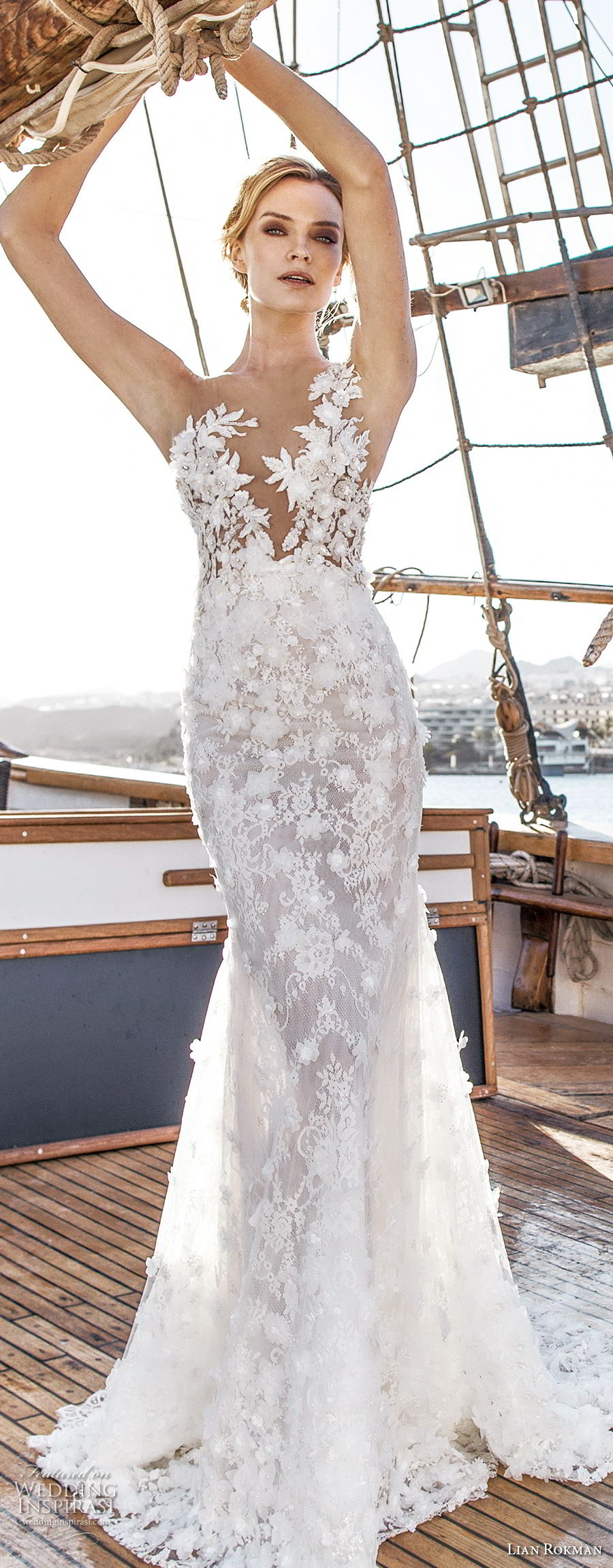 lian rokman 2017 bridal sleeveless deep v neck full embellishment elegant romantic trumpet mermaid wedding dress open back sweep train (jade) mv