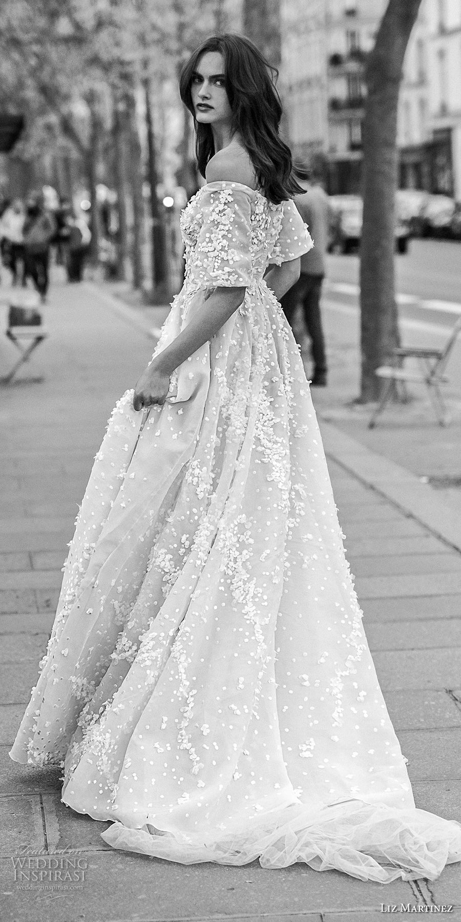 liz martinez 2018 bridal off the shoulder straight across neckline full embellishment romantic soft a  line wedding dress sweep train (7) bv